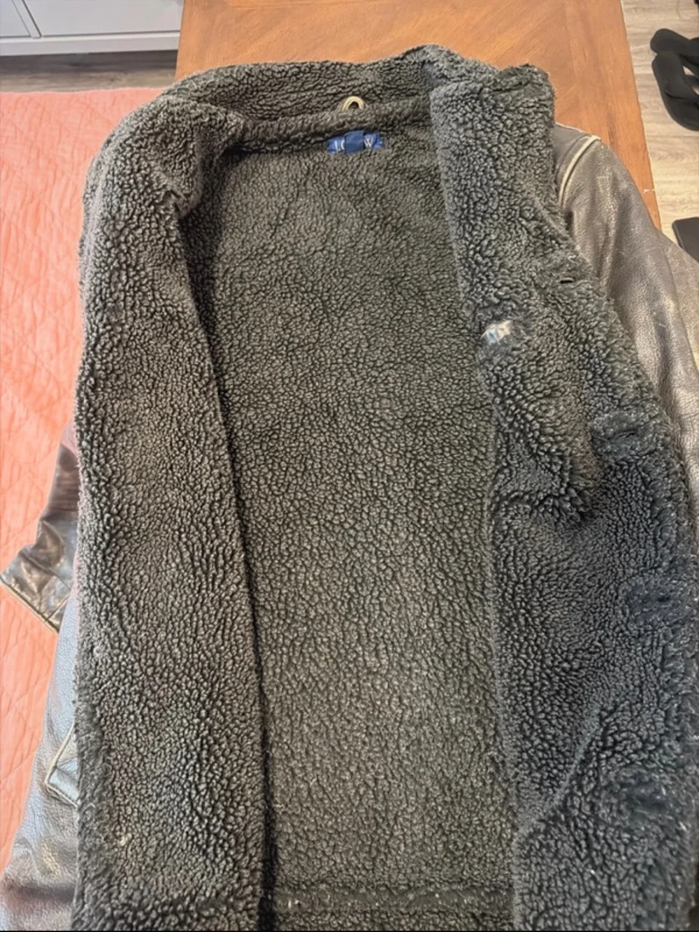 J. Crew Men's Black Leather Bomber with Shearling Lining